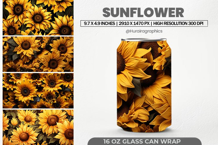 Sunflower Glass Can Wrap,16 Oz Tumbler Sublimation
