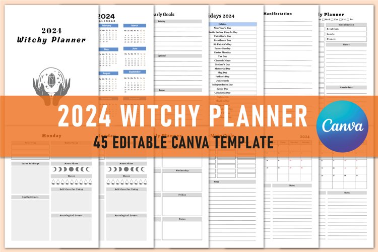 Editable 2024 Witchy Planner For Canva example image 1
