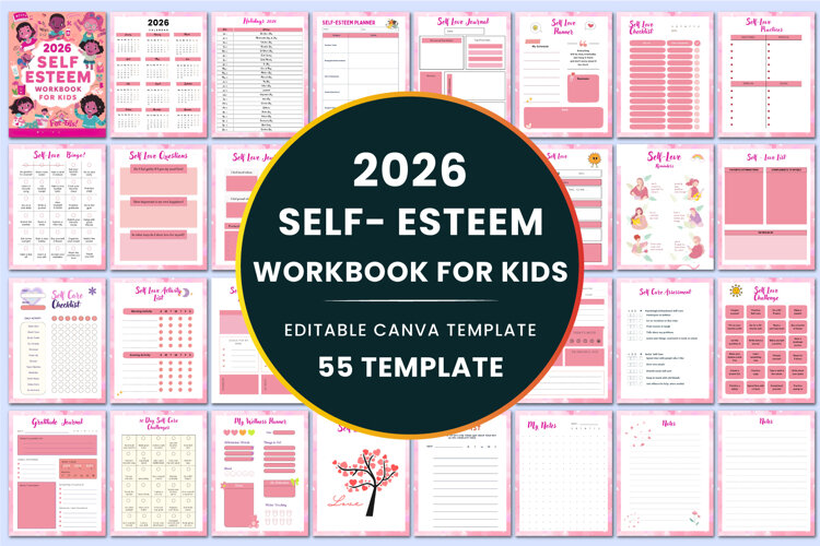 2026 Self-Esteem Workbook for Kids Canva templates example image 1