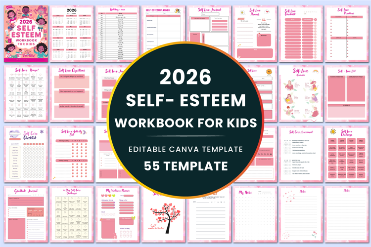 2026 Self-Esteem Workbook for Kids Canva templates