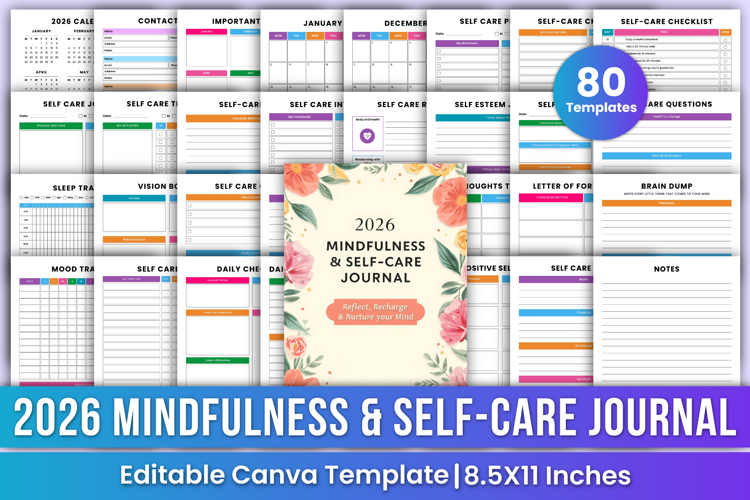 2026 Mindfulness & Self-Care Journal Canva Kdp Templates