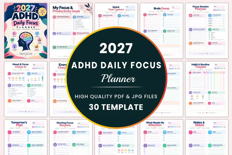 2027 ADHD Daily Focus Planner Kdp interiors