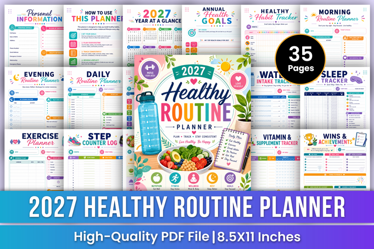 2027 Healthy Routine Planner | Wellness & Habit Tracker