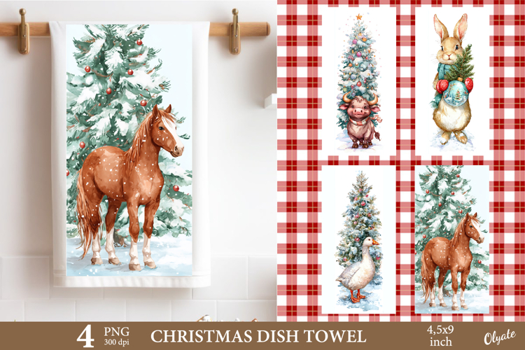 Christmas Animal Dish Towel Sublimation PNG