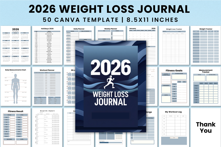 2026 Weight Loss Journal Canva templates