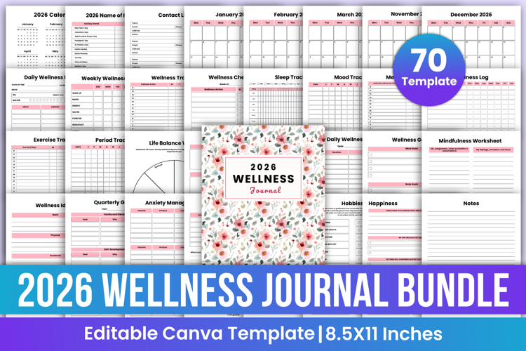 2026 Wellness Journal Bundle Canva Template