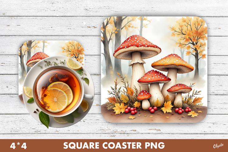 Fall Coaster Sublimation. Mushroom Coaster PNG