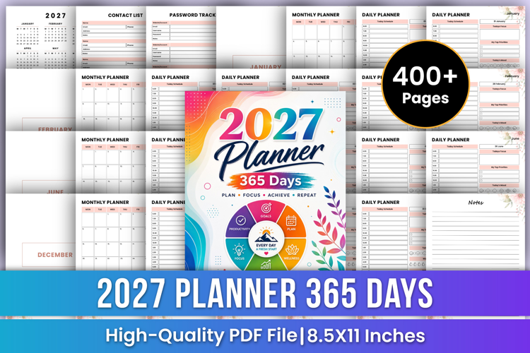 2027 Planner 365 Days | Daily, Monthly & Yearly Planning