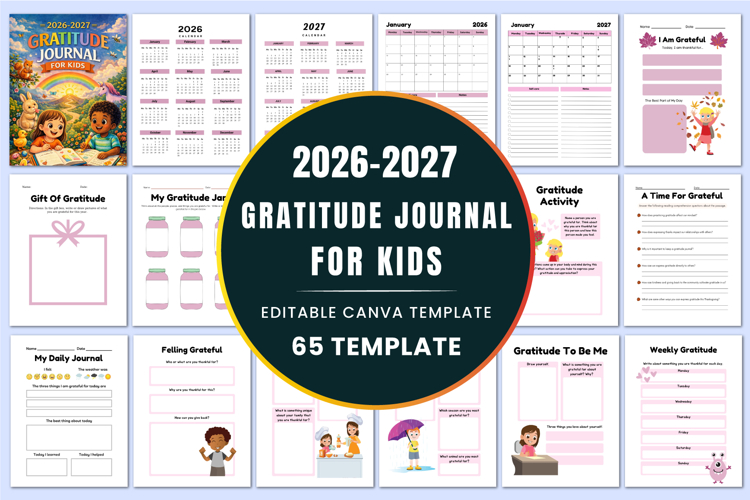 2026 - 2027 Gratitude Journal for Kids Canva Templates