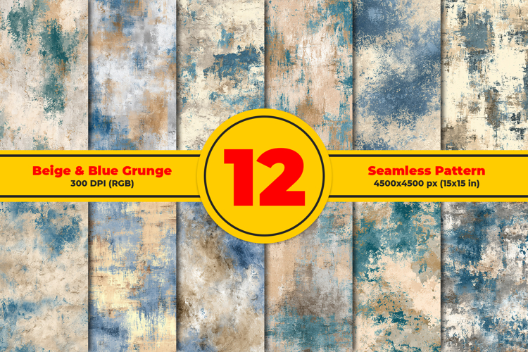 Beige and Blue Grunge Seamless Pattern and Digital paper
