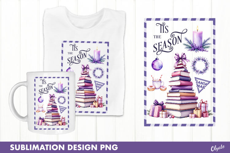 Christmas Stamp Sublimation, Lilac Watercolor Christmas PNG