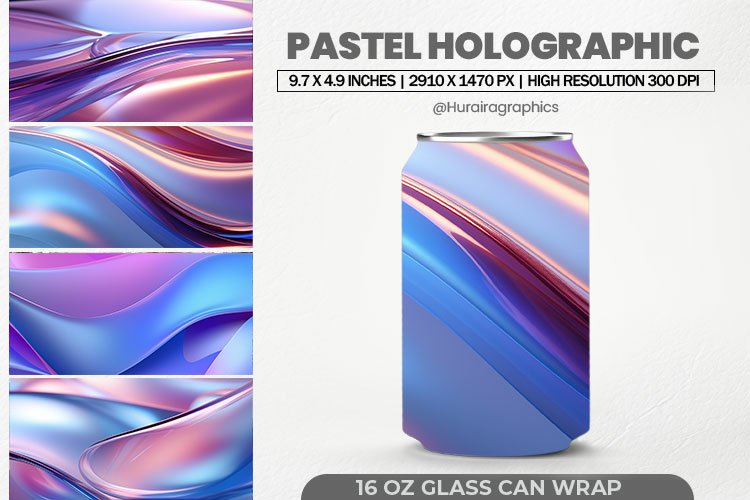 Pastel Holographic Glass Can Wrap,16 Oz Tumbler Sublimation
