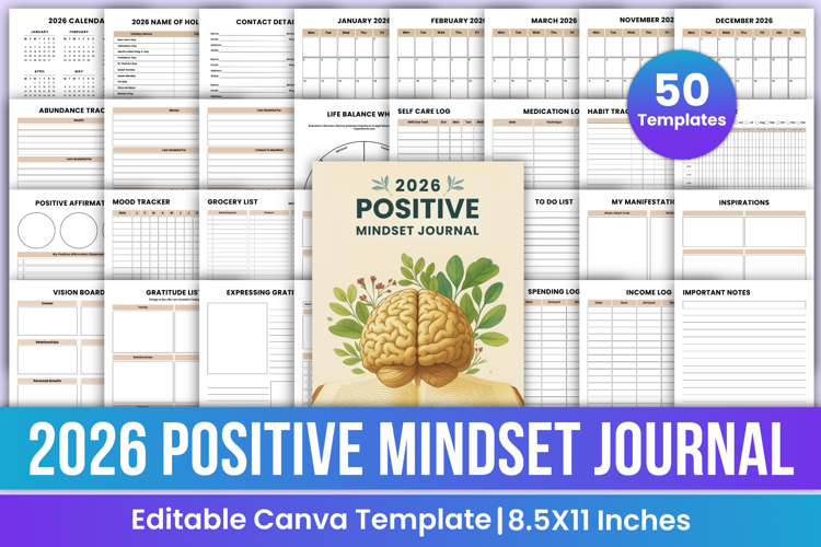 2026 Positive Mindset Journal Canva Template