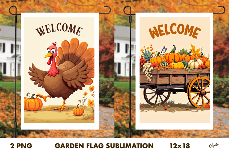 Thanksgiving Day Garden Flag PNG. Farmhouse Garden Flag