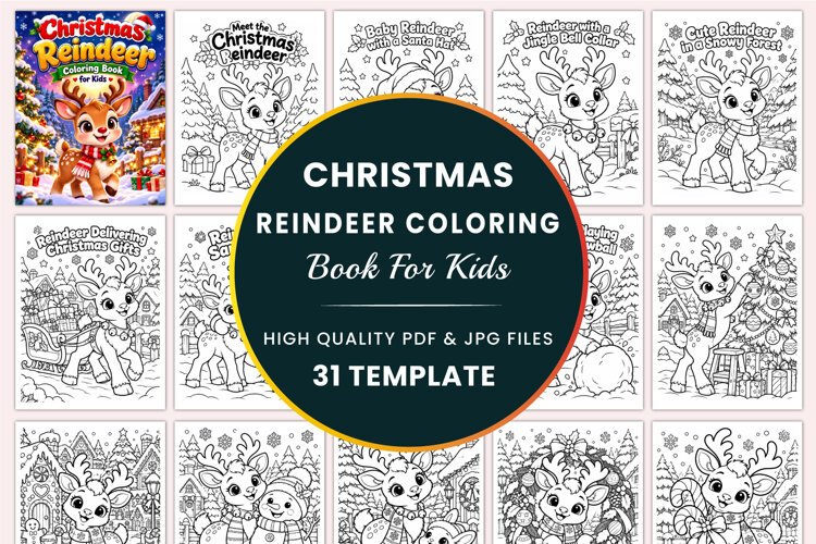 Christmas Reindeer Coloring Book for Kids example image 1