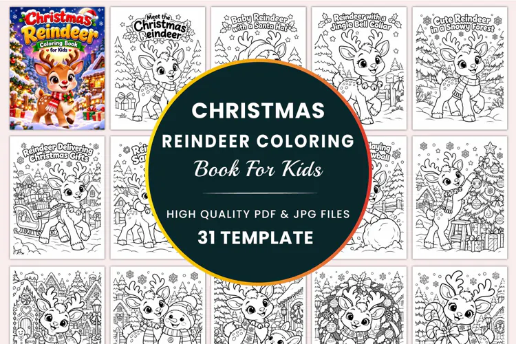 Christmas Reindeer Coloring Book for Kids