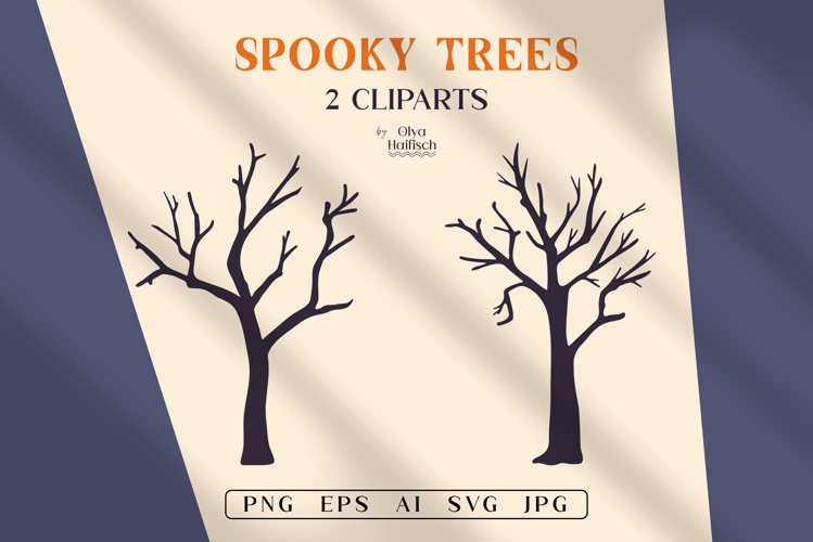 Spooky Trees SVG Clipart. Halloween Tree Silhouettes PNG