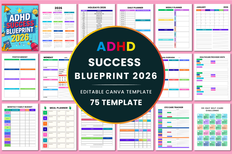 2026 ADHD Success Blueprint Canva templates
