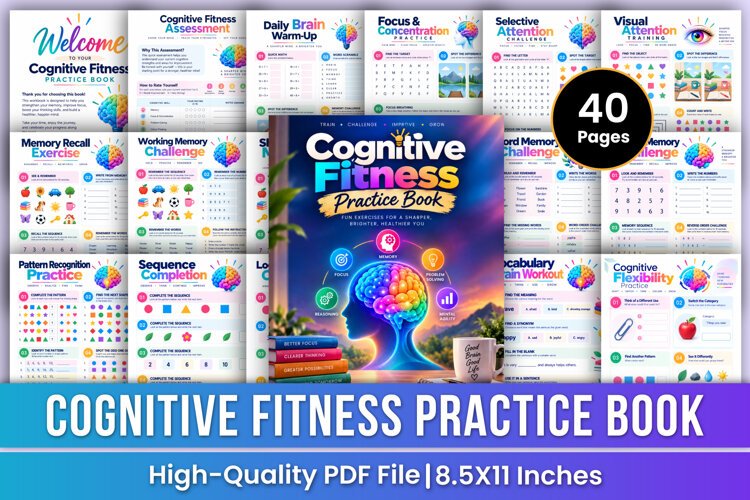 Cognitive Fitness Practice Book | Focus, Memory, Logic example image 1