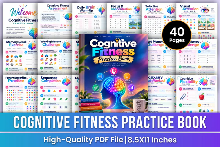 Cognitive Fitness Practice Book | Focus, Memory, Logic