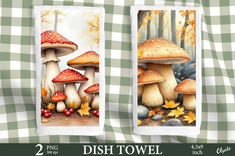 Mushroom Dish Towel Sublimation. Fall Dish Towel Sublimation