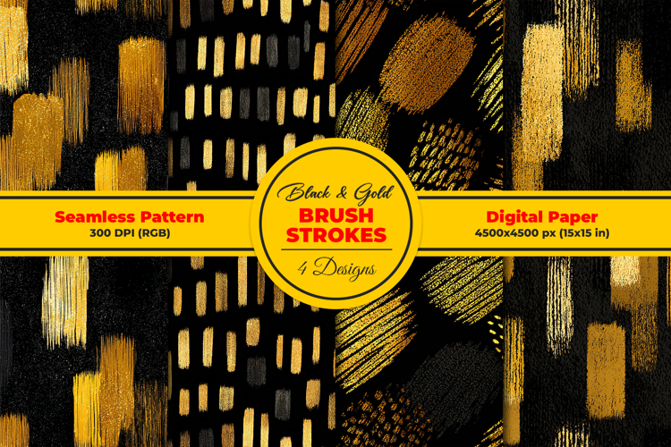 Black and Gold Brush Strokes Seamless Pattern