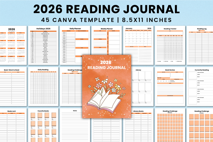 Editable 2026 Reading Journal For Canva Templates