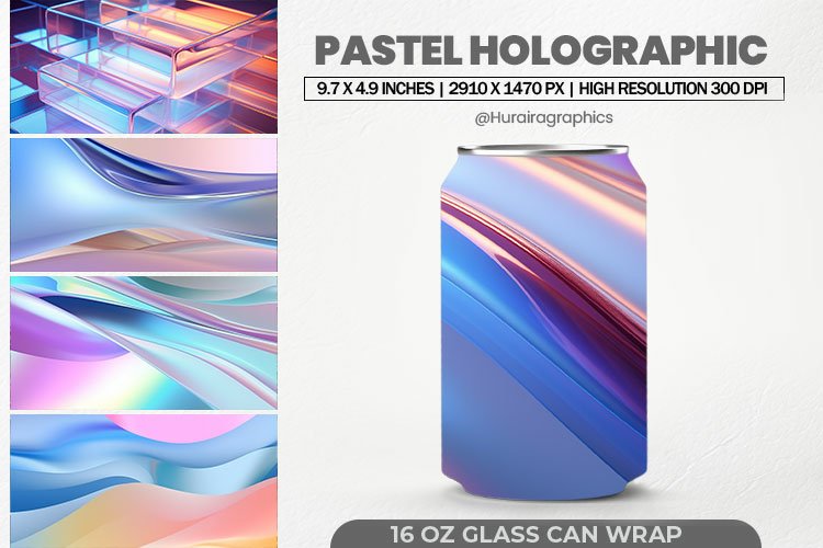 Pastel Holographic Glass Can Wrap,16 Oz Tumbler Sublimation