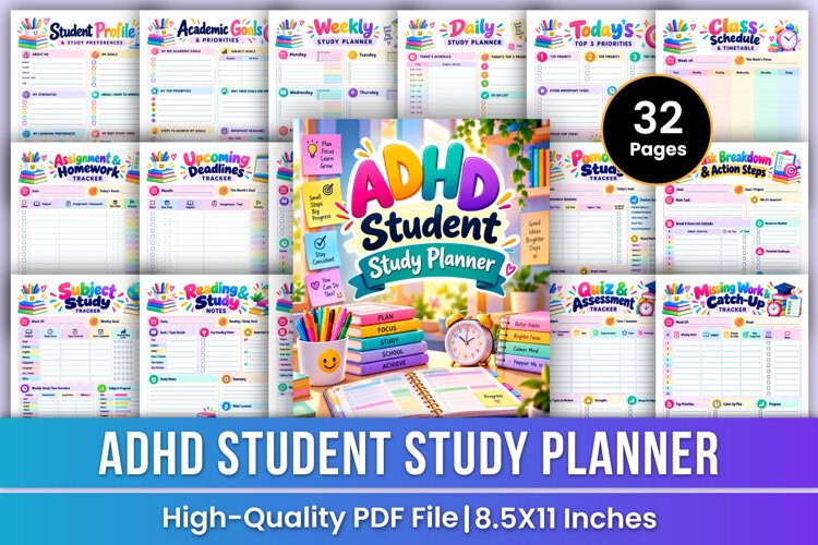 ADHD Student Study Planner | Focus, Study Skills & Academic example image 1