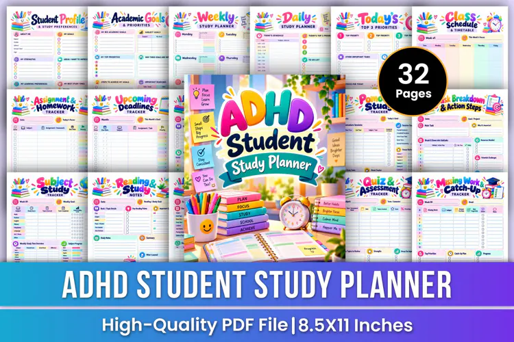 ADHD Student Study Planner | Focus, Study Skills & Academic