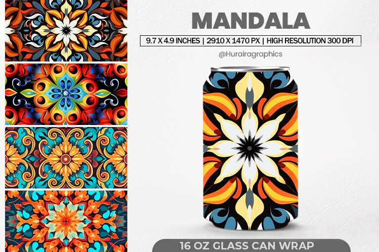 Mandala Glass Can Wrap,16 Oz Tumbler Sublimation