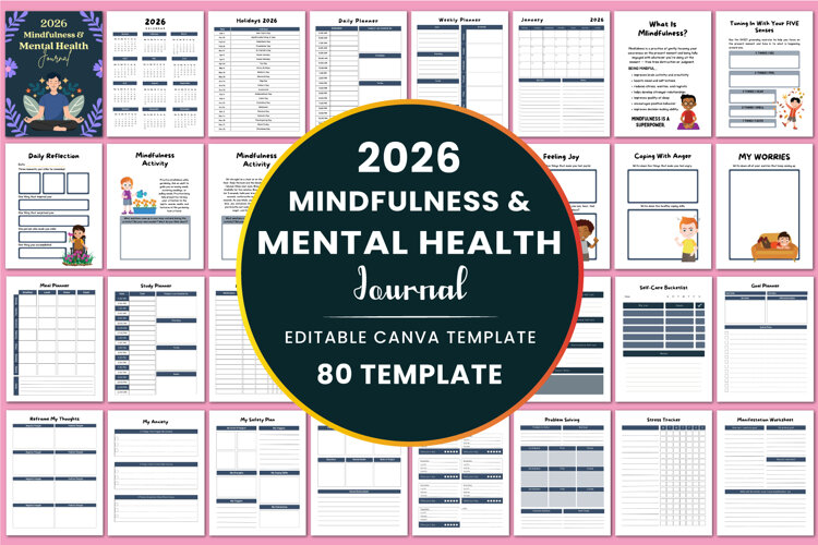 2026 Mindfulness & Mental Health Journal Canva Templates example image 1
