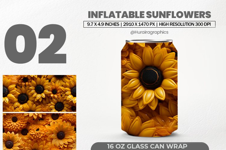Inflatable Sunflower Glass Can Wrap,16Oz Tumbler Sublimation