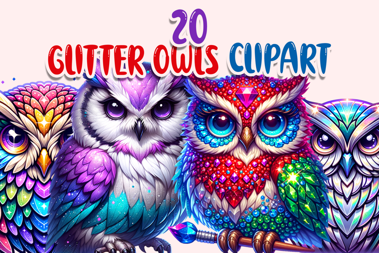 Glitter Owls PNG Clipart Bundle