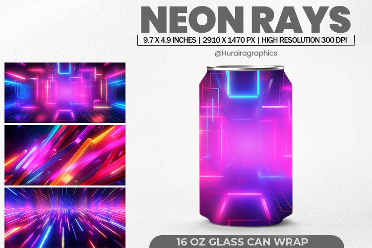 Neon Rays Glass Can Wrap,16 Oz Tumbler Sublimation
