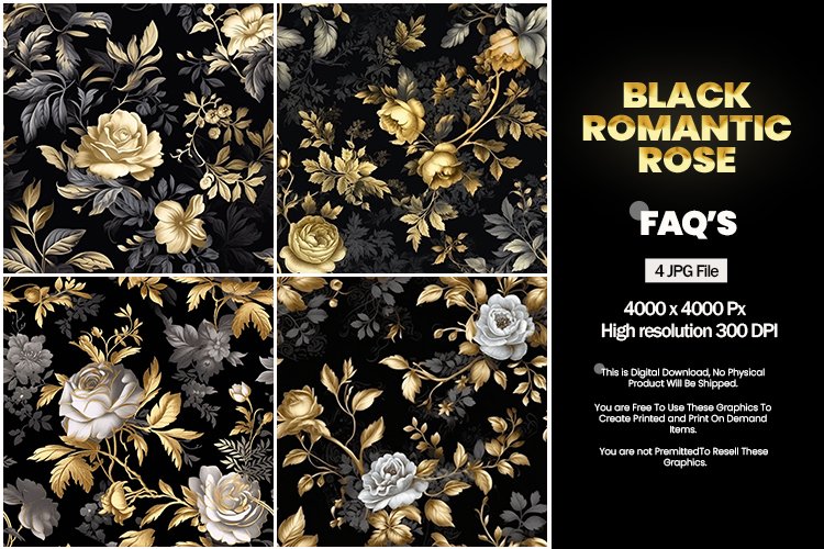 Black Romantic Rose Square Coaster - 04 Variations