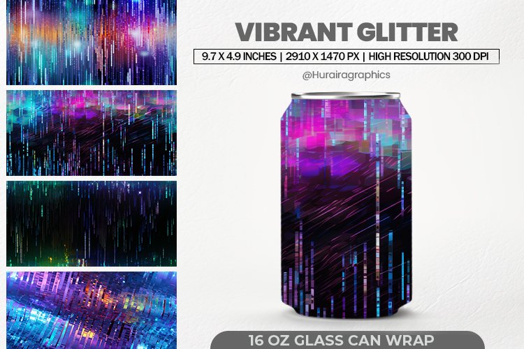 Vibrant Glitter Glass Can Wrap,16 Oz Tumbler Sublimation