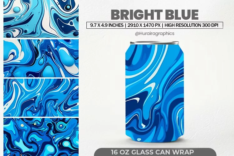 Bright Blue Glass Can Wrap, 16 Oz Tumbler Sublimation