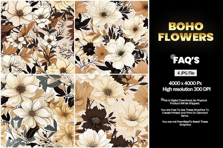 Boho flowers Square Coaster - 04 Variations