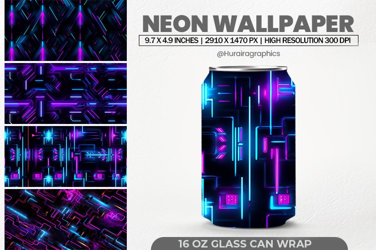 Neon Wallpaper Glass Can Wrap,16 Oz Tumbler Sublimation