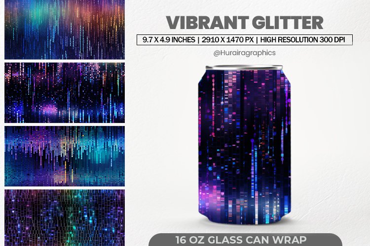 Vibrant Glitter Glass Can Wrap,16 Oz Tumbler Sublimation