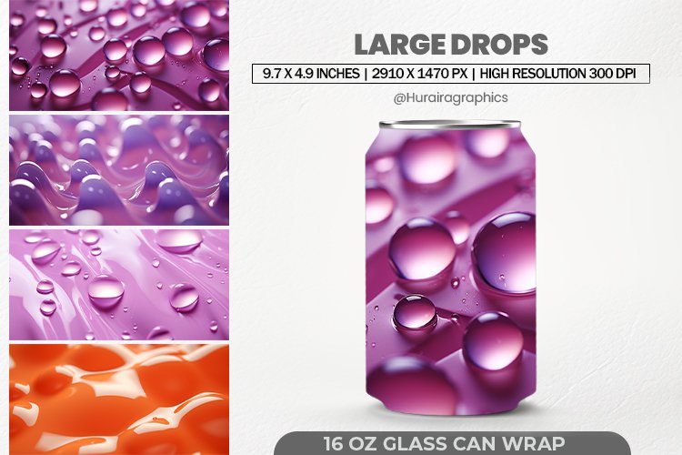 Large Drops Glass Can Wrap,16 Oz Tumbler Sublimation
