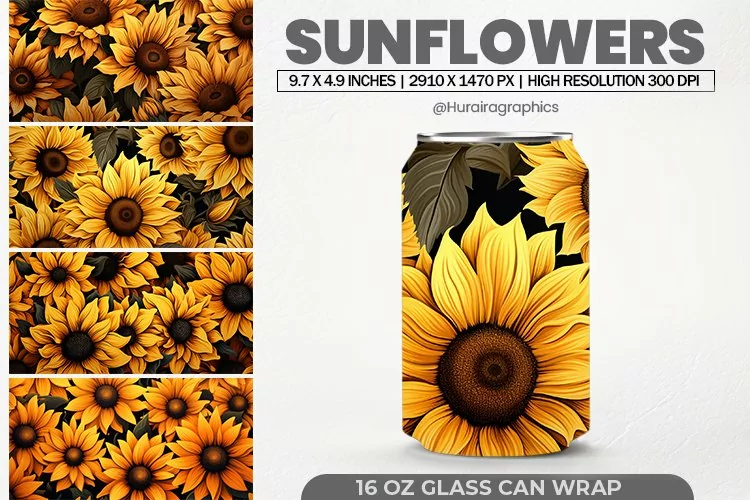 Sunflowers Glass Can Wrap,16 Oz Tumbler Sublimation