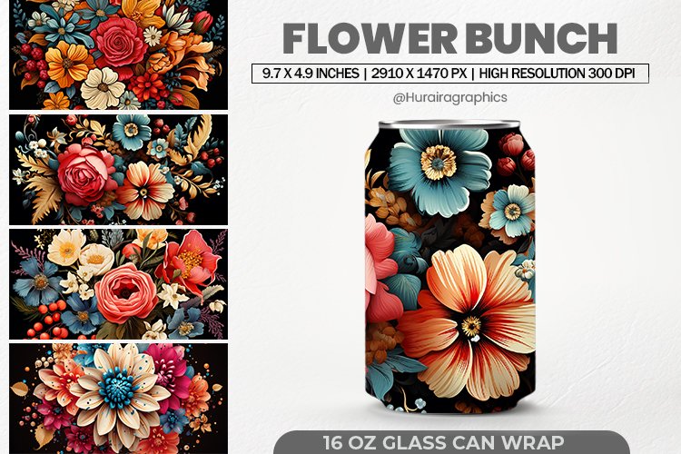 Flower Bunch Glass Can Wrap,16 Oz Tumbler Sublimation