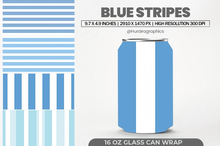 Blue Stripes Can Wrap, 16 Oz Tumbler Sublimation example image 1