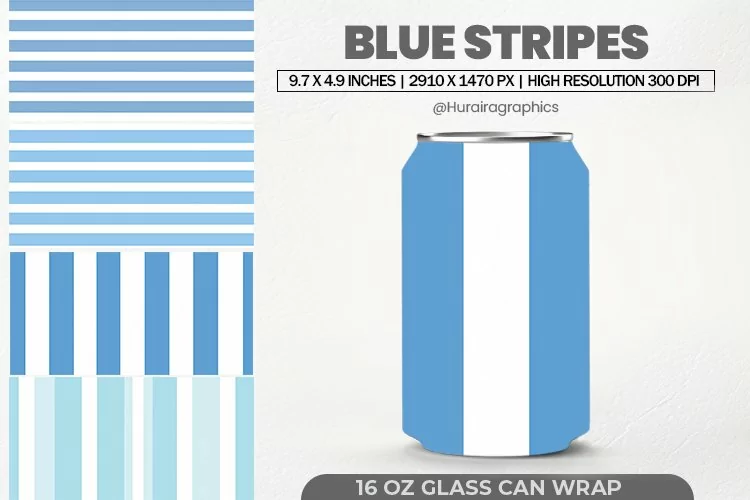 Blue Stripes Can Wrap, 16 Oz Tumbler Sublimation
