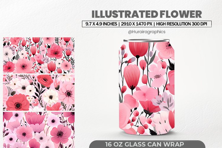 Illustrated Flower Glass Can Wrap,16 Oz Tumbler Sublimation