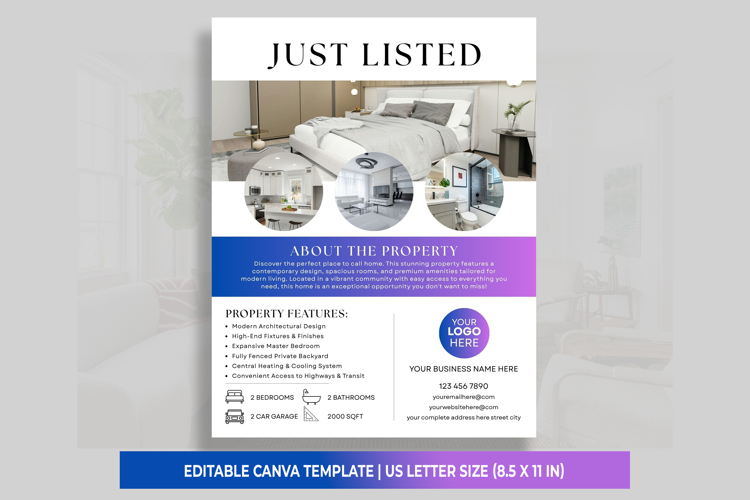 Just Listed Real Estate Flyer, Canva Editable Open House Sig