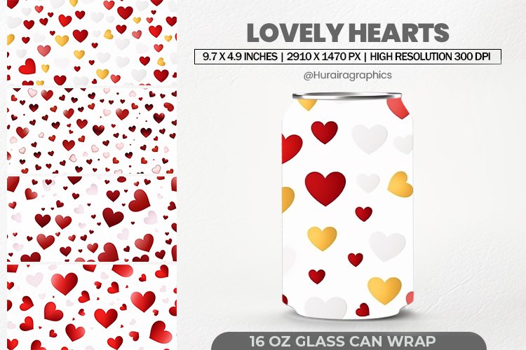 Lovely Hearts Glass Can Wrap,16 Oz Tumbler Sublimation