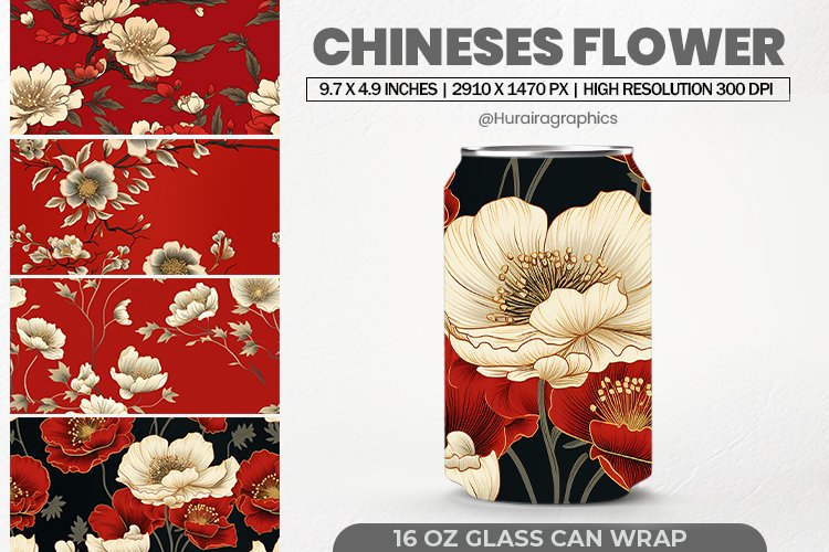 Chineses Flower Glass Can Wrap, 16 Oz Tumbler Sublimation